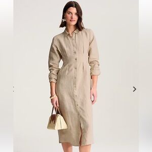 J. Jill Neutral Beige Button-Front Long Sleeve Shirt Dress